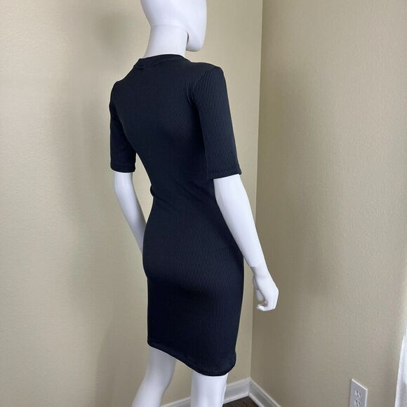 NIKE Women's Size S Black Air Ribbed Mini Dress Embroidered Logo Sporty Bodycon - Picture 15 of 16